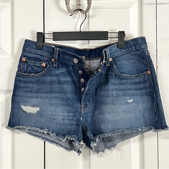LEVI’S 501 Button Fly Premium Dark Wash Vintage Denim Cutoff Jean Shorts Size 29 - Picture 5 of 13